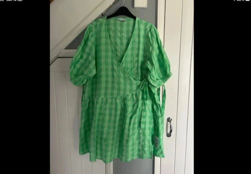 ASOS New with tags ASOS curve cotton green gingham summer wrap smock dress 24