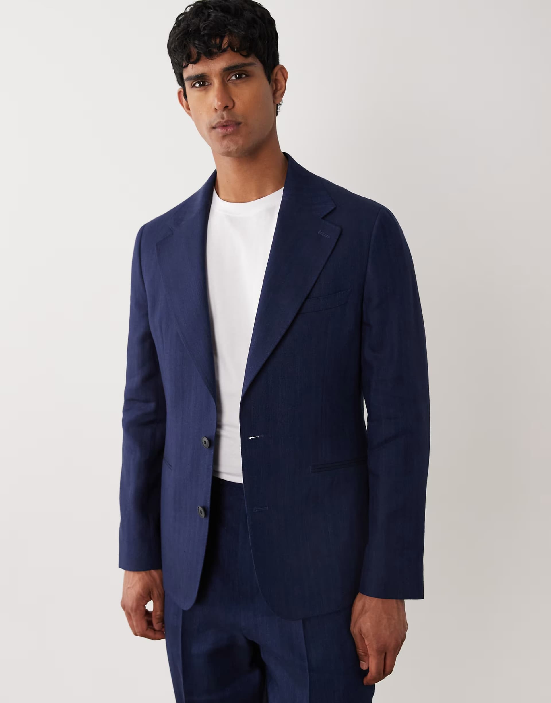 ASOS ASOS DESIGN slim premium linen rich suit jacket in navy