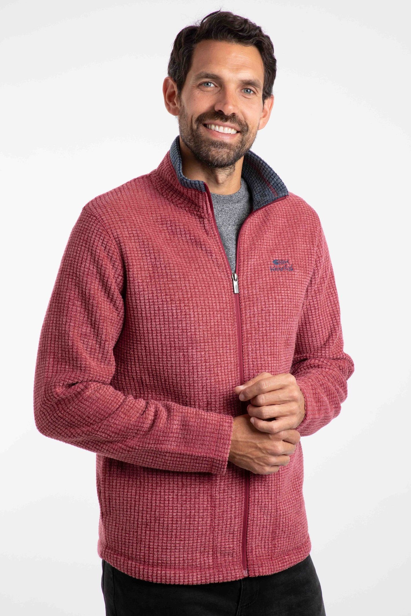 Weird Fish Weird Fish Men's Shires Full Zip Grid Fleece in Crimson - 1