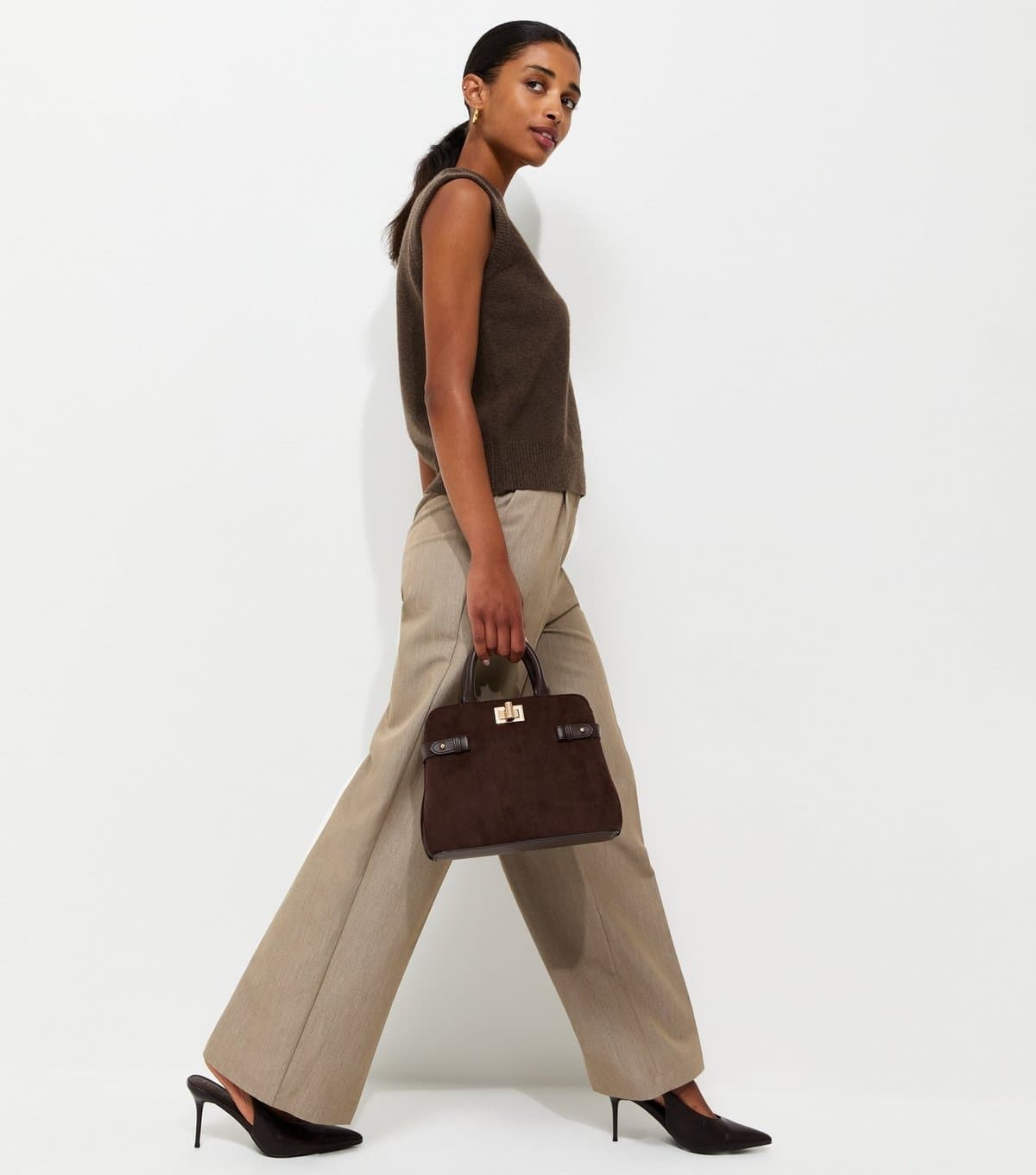 New Look Women's Stone Tailored Front Crease Wide Leg Trousers New Look
