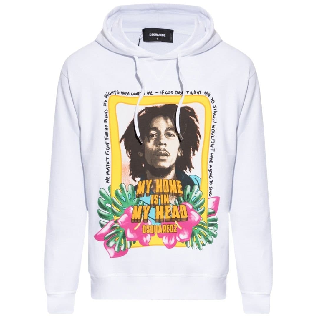 Dsquared2 Dsquared2 Men's Cool Fit Bob Marley Logo White Hoodie