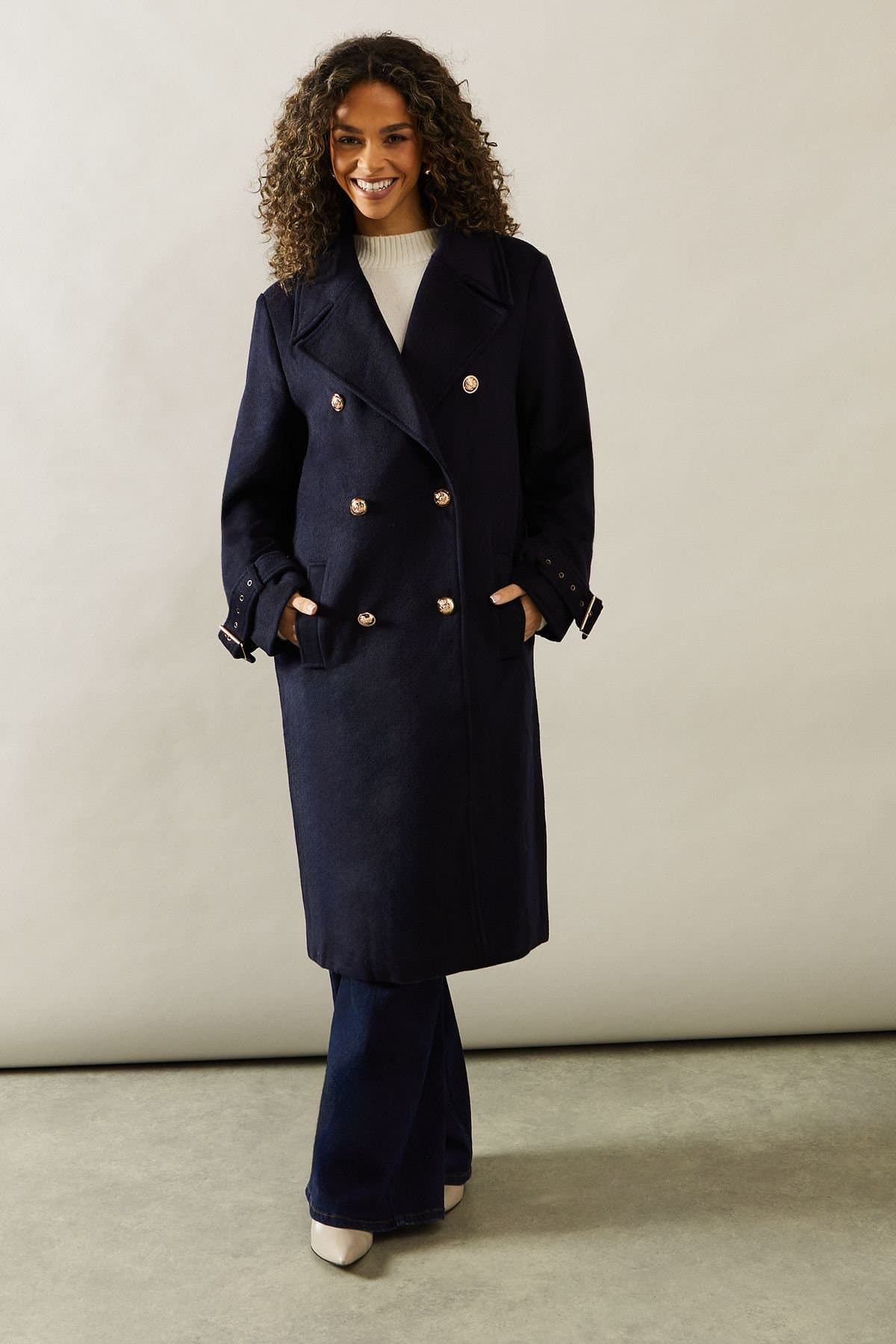 Wallis Wallis Women's Buckle Detail Double Breasted Coat in Blue