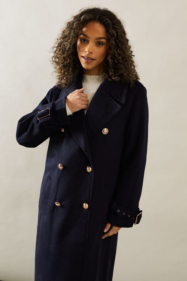 Wallis Wallis Women's Buckle Detail Double Breasted Coat in Blue - 2