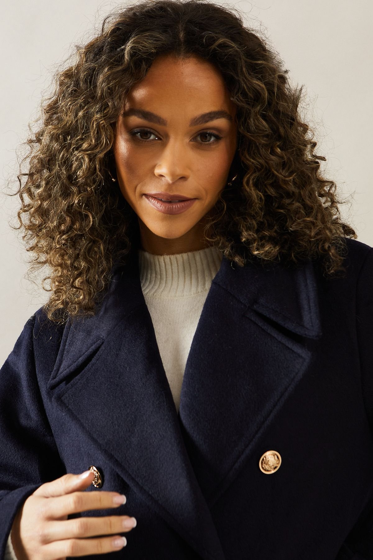 Wallis Wallis Women's Buckle Detail Double Breasted Coat in Blue - 4