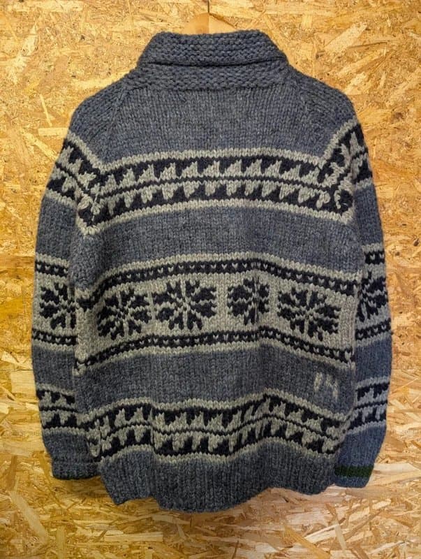 Filson Filson Cowichan Cardigan Sweater Large Grey Wool Hand Knit Fair Isle Canada Ltd