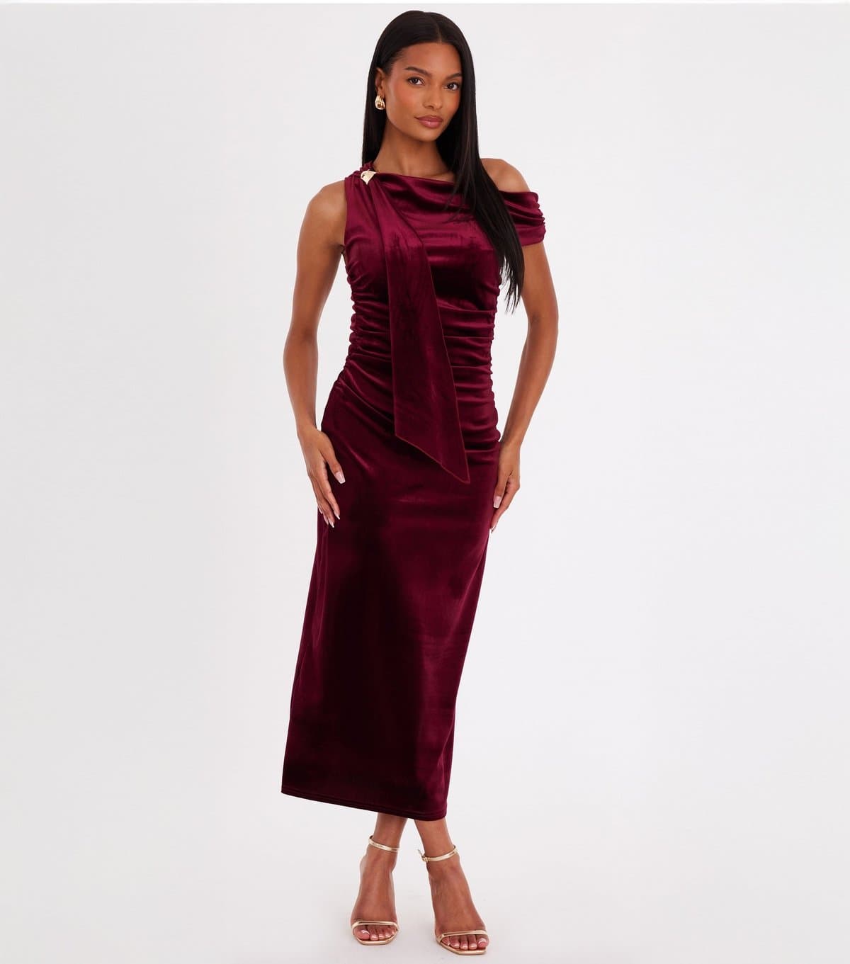 Quiz Women's Dark Red Velvet Midaxi Dress Quiz New Look