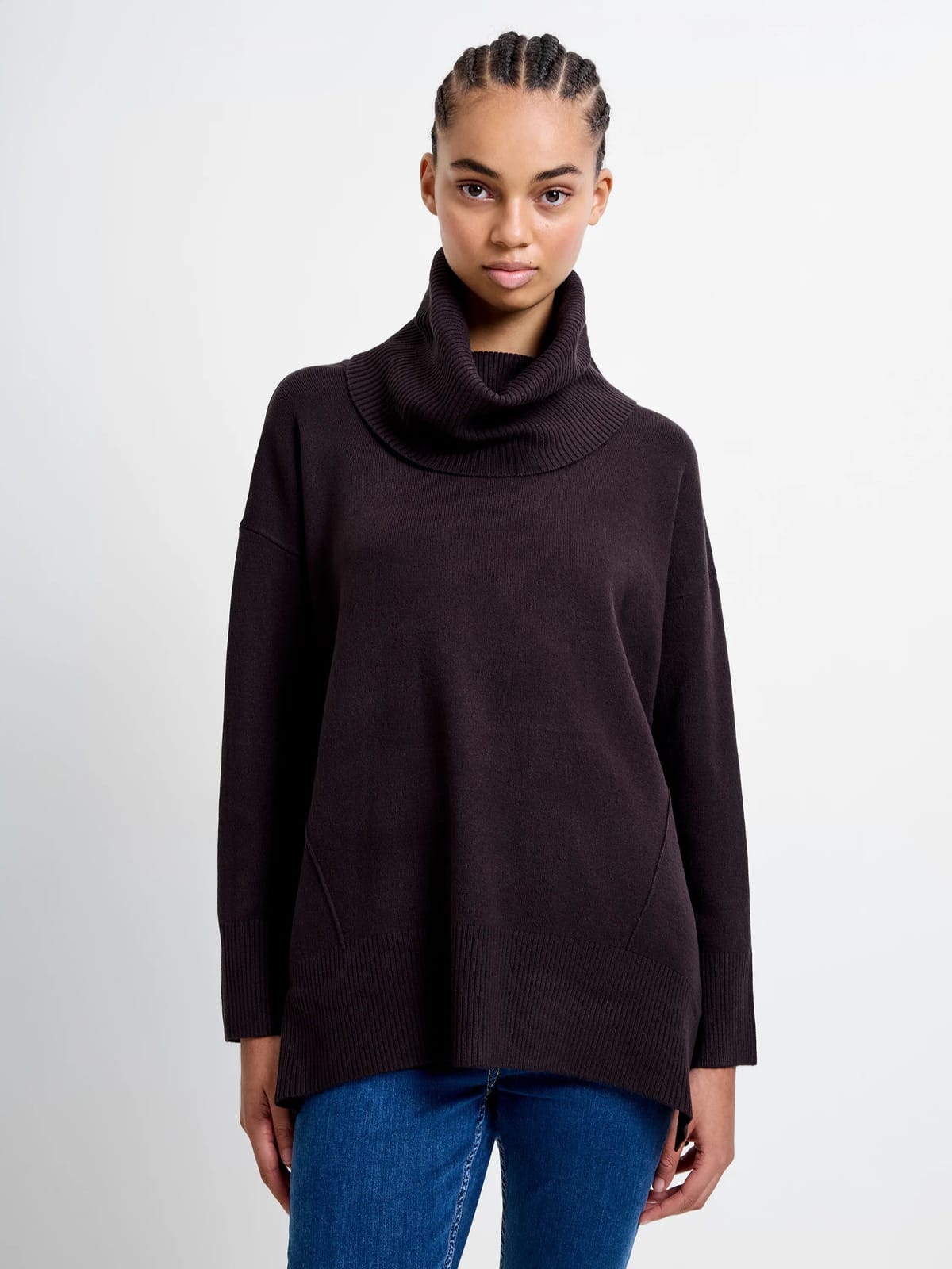 French Connection Babysoft Ribbed Cowl Neck Jumper Chocolate Ganache Brown - 1