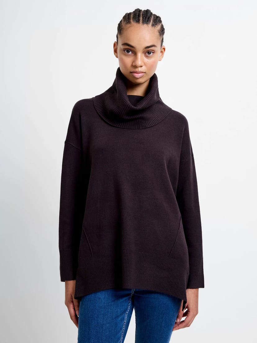 French Connection Babysoft Ribbed Cowl Neck Jumper Chocolate Ganache Brown - 1