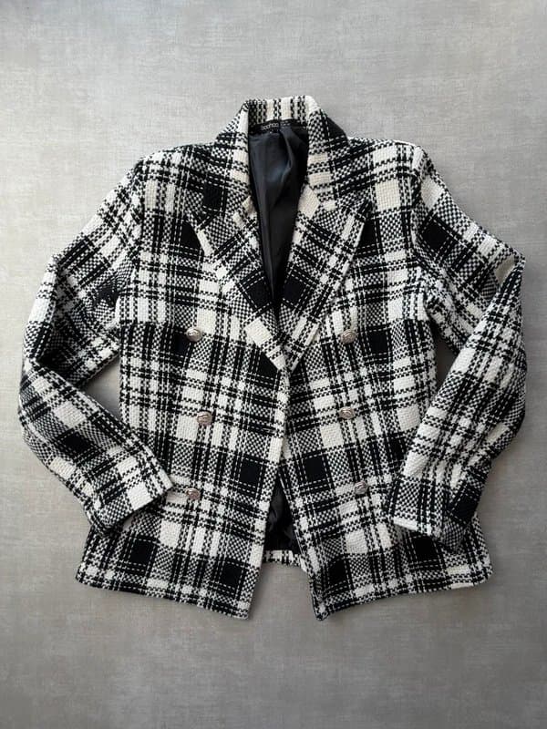 Boohoo Boohoo Black & White Check Double Breasted Blazer Jacket UK 12