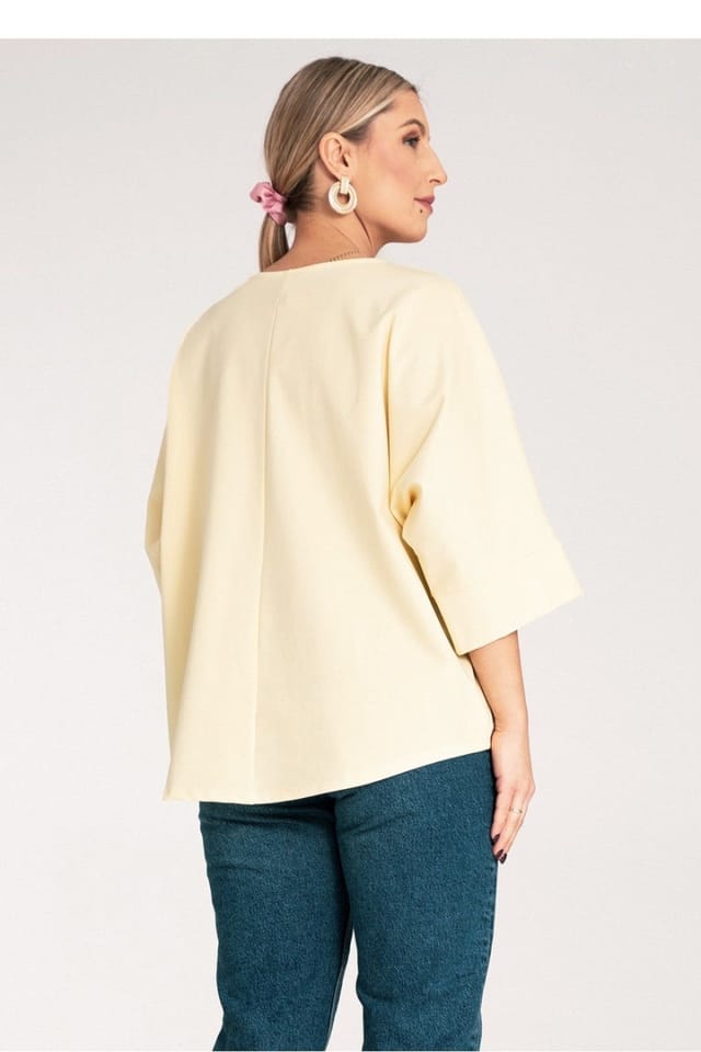 Love Lace Love Lace Women's Loose Kimono Blouse with Flower Chest Detail in Yellow - 3
