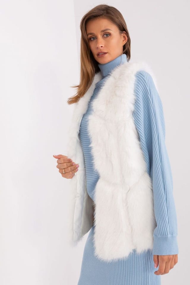 Love Lace Love Lace Women's Lined Faux Fur Slip Pocket Vest in White - 2