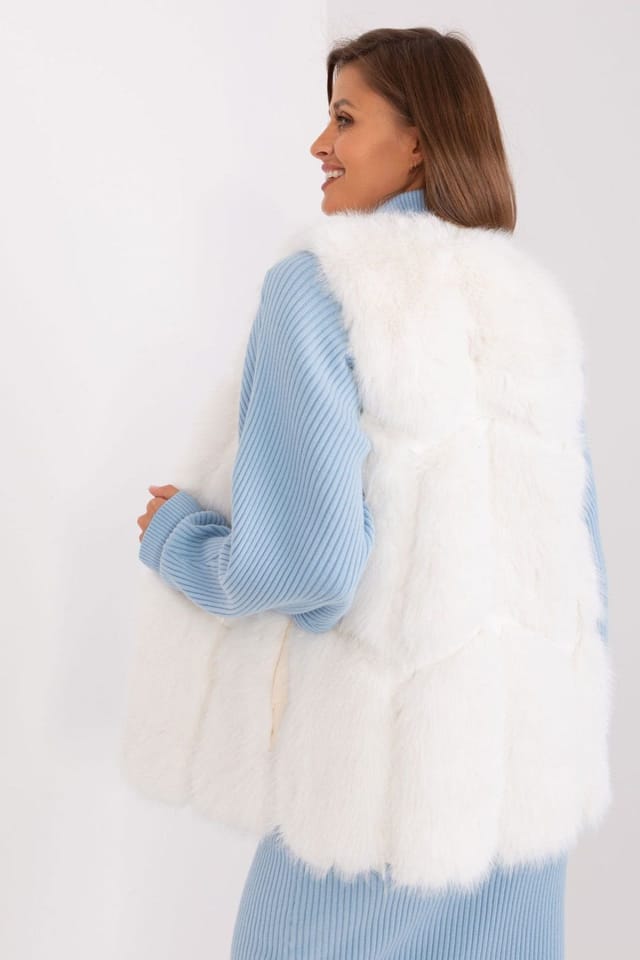 Love Lace Love Lace Women's Lined Faux Fur Slip Pocket Vest in White - 3