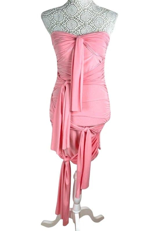 Unbranded Draped Bodycon Mid Dress Women’s UK Size 8 Pink Cocktail Strapless Jersey Ruched