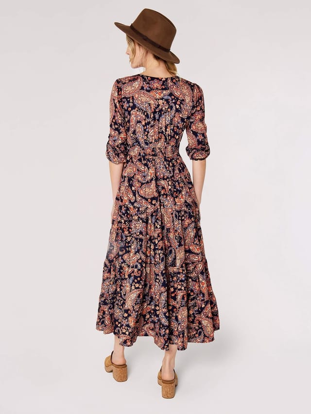 Apricot Apricot Women's Paisley Tiered Midi Dress in Navy - 3