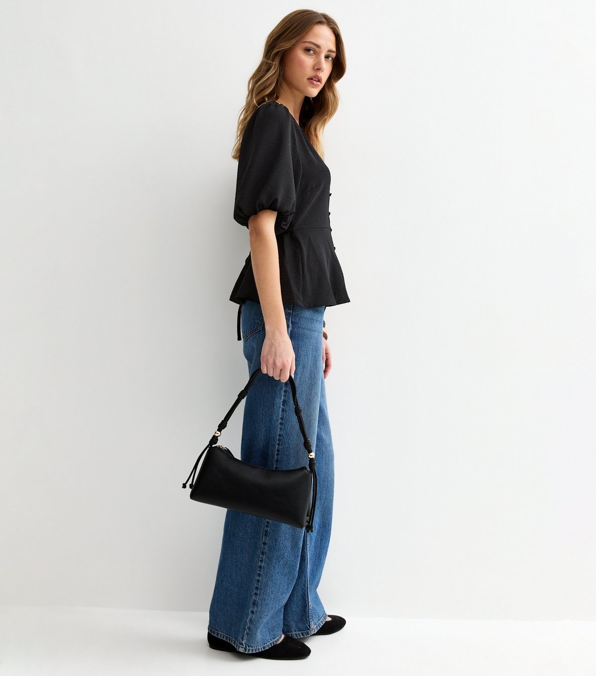 New Look Women's Black Buttoned Puff Sleeve Tea Blouse New Look - 3