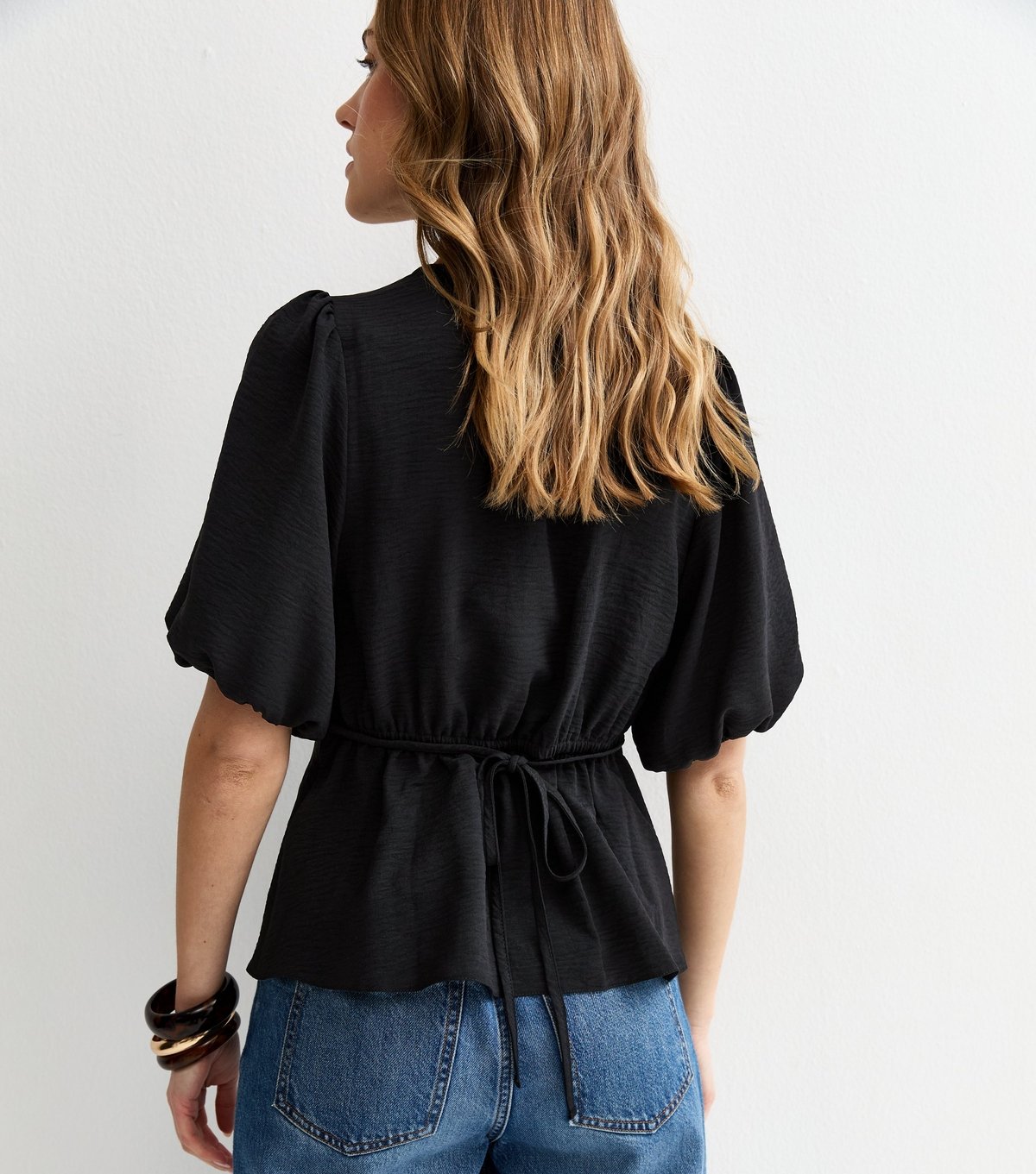 New Look Women's Black Buttoned Puff Sleeve Tea Blouse New Look - 4