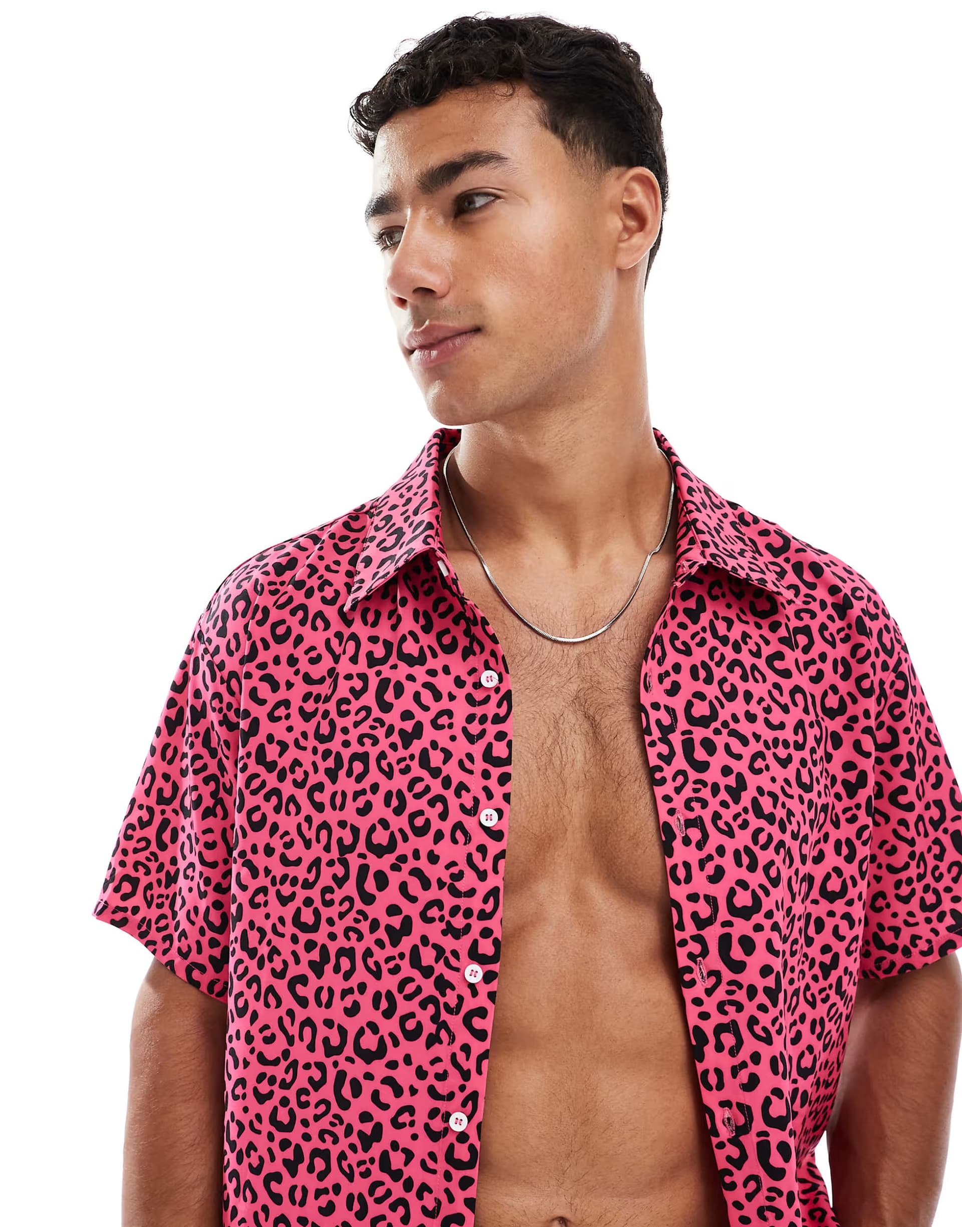 ASOS OOSC Pink leopard men's short sleeve shirt in pink