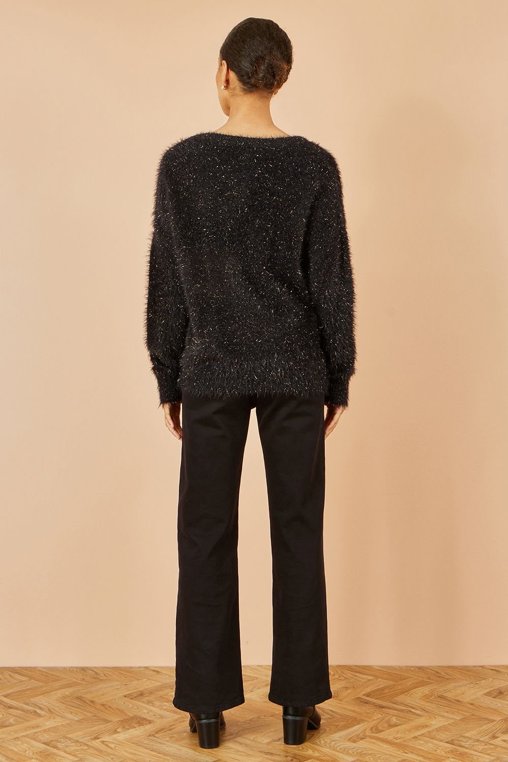 Yumi Yumi Women's Black Metallic Fluffy Eyelash Relaxed Jumper - 4