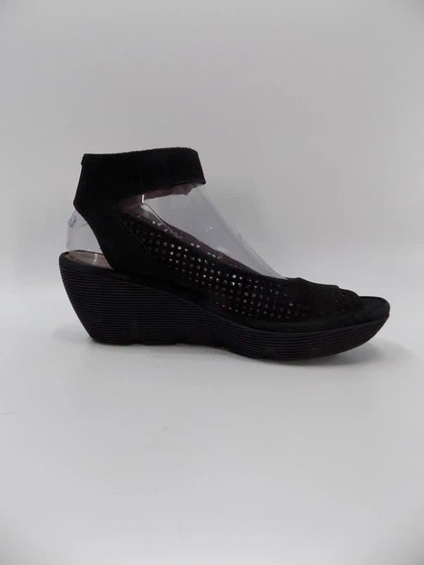 Clarks Clarks Wedge Heel Shoes UK 5.5 Womens Black Leather Slingback Hook Loop Sandals