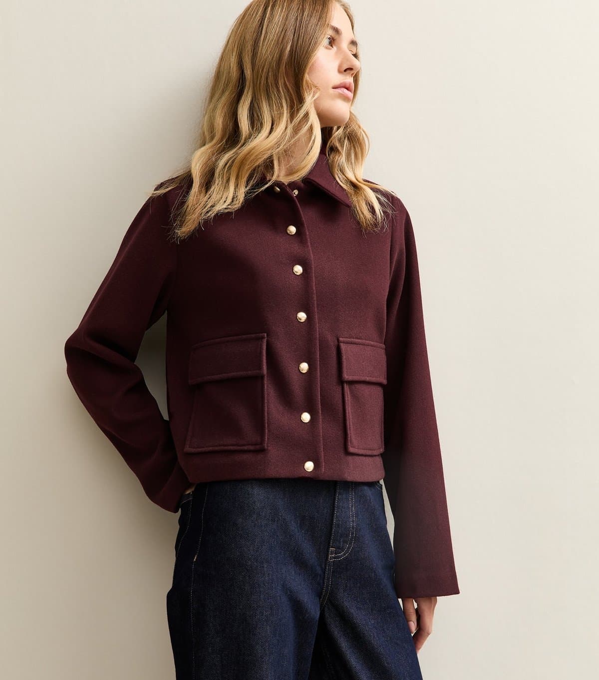 New Look New Look Dark Burgundy Multi Button Shacket Jacket