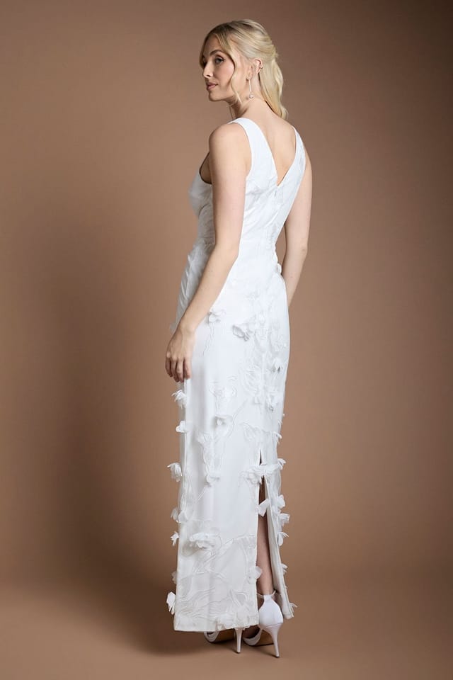 Oasis Oasis Women's Applique V Neck Maxi Wedding Dress in Ivory - 3