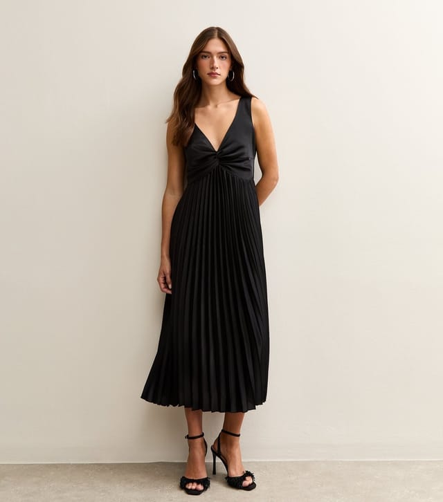 New Look Women's Black Satin Pleated Midi Dress New Look - 2
