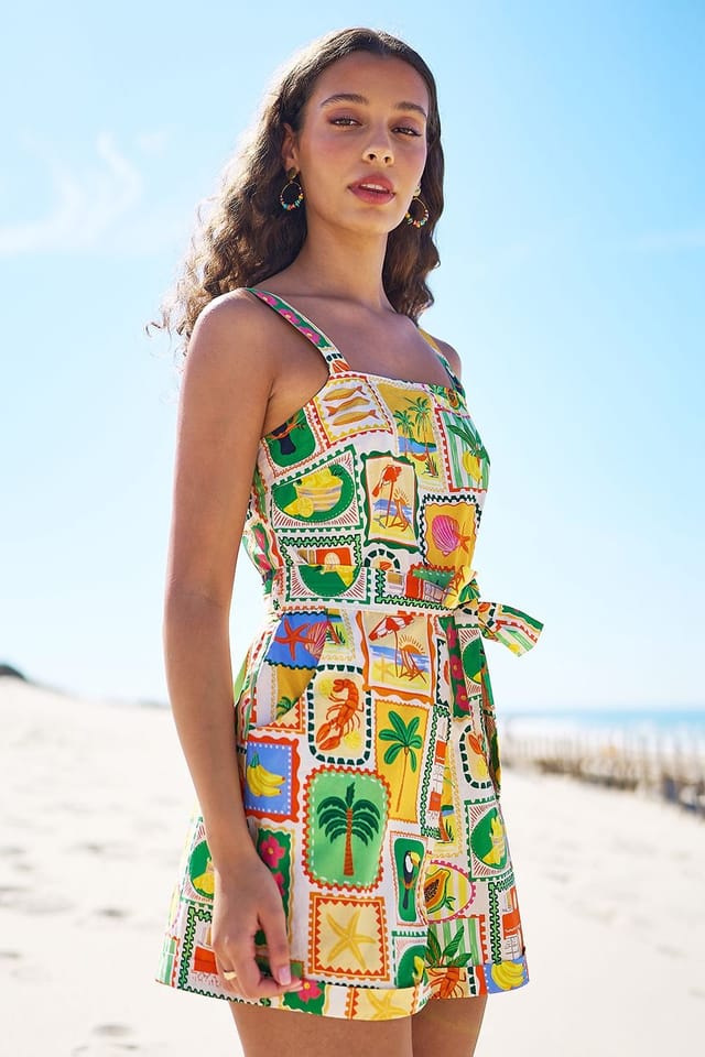 Yumi Yumi Women's Multicolour Cotton Postcard Print Playsuit - 3