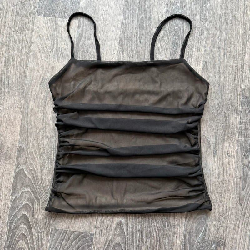 ASOS Design Asos Design mesh drape cami top in black with stone lining