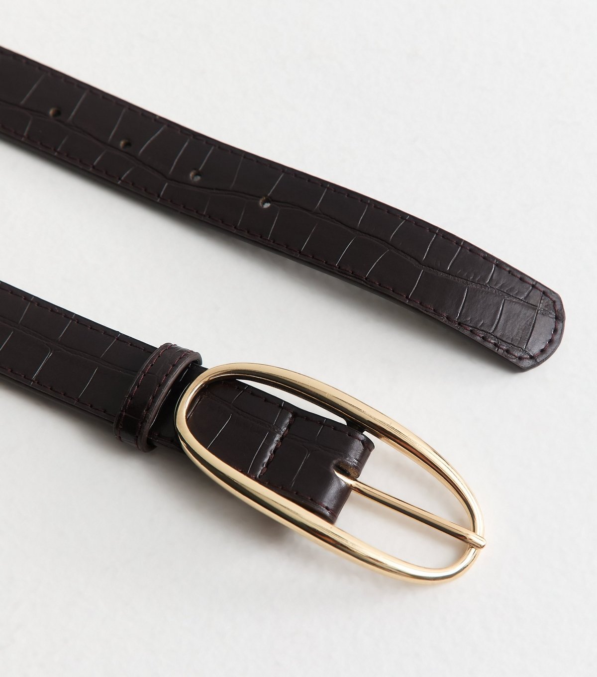 New Look Dark Brown Faux Leather Croc Embossed Oval Buckle Belt New Look - 3