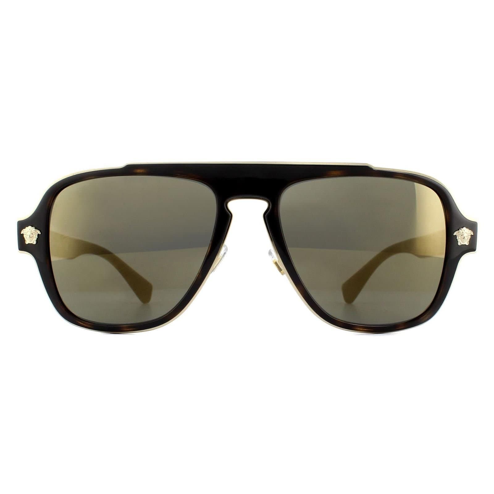 Versace Versace Men's Aviator Dark Havana Dark Grey Mirror Gold Sunglasses in Brown