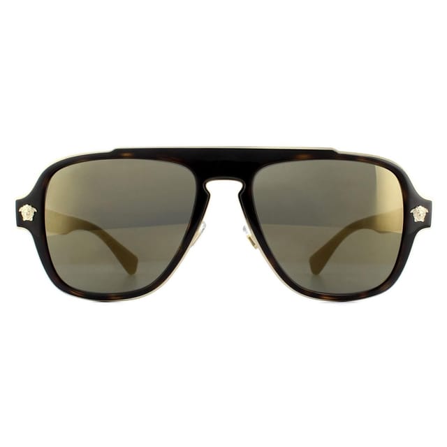 Versace Versace Men's Aviator Dark Havana Dark Grey Mirror Gold Sunglasses in Brown - 2