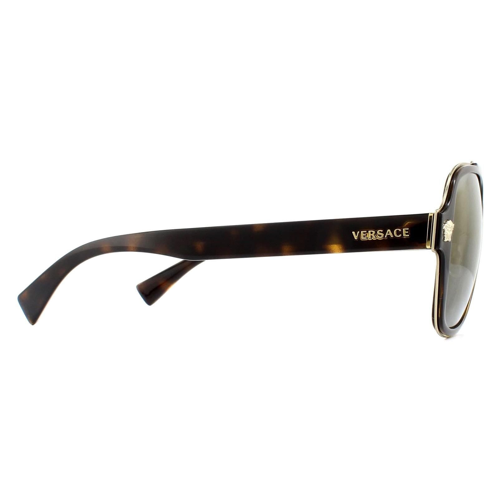 Versace Versace Men's Aviator Dark Havana Dark Grey Mirror Gold Sunglasses in Brown - 4
