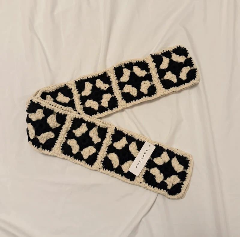Topshop Topshop Black and White Crochet Skinny Scarf