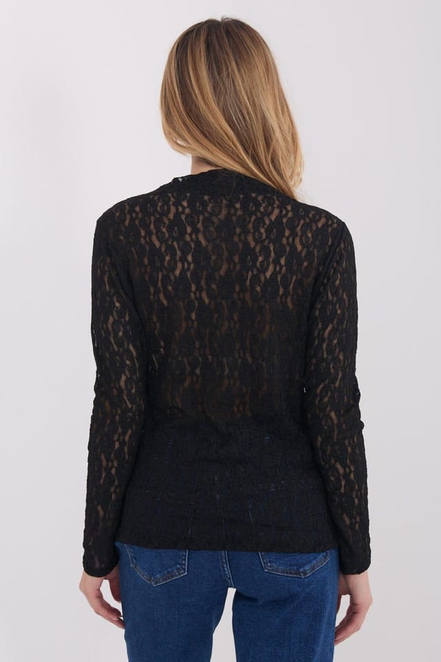Love Lace Love Lace Women's Italian Lace Long Sleeve Boat Neck Blouse in Black - 3
