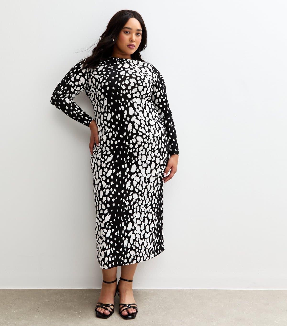 New Look Women's Plus Size Black Abstract Print Jersey Midi Dress Curves New Look