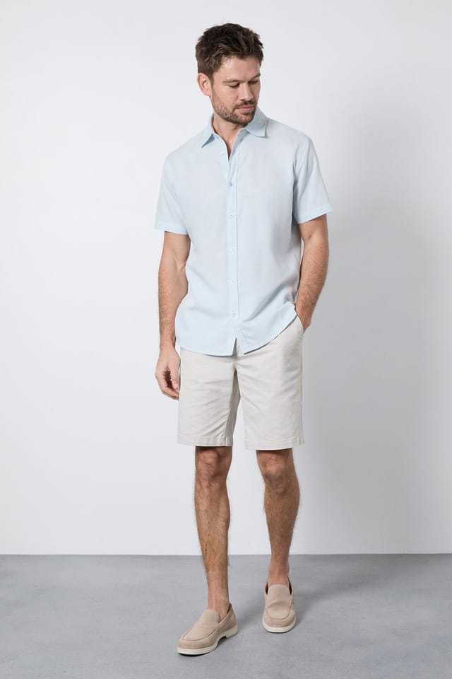 Burton Burton Men's Light Blue Linen Blend Short Sleeve Shirt - 2