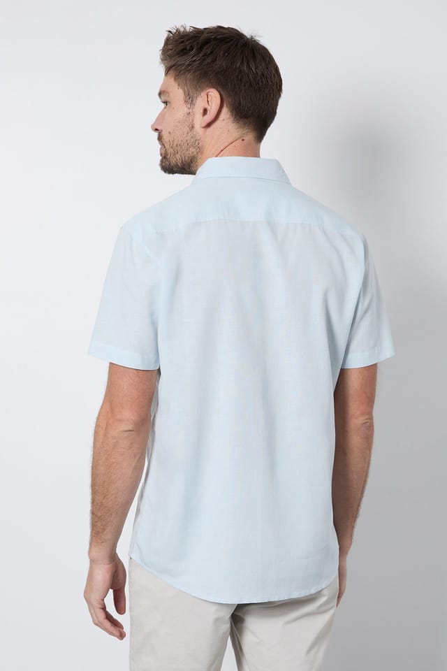 Burton Burton Men's Light Blue Linen Blend Short Sleeve Shirt - 3
