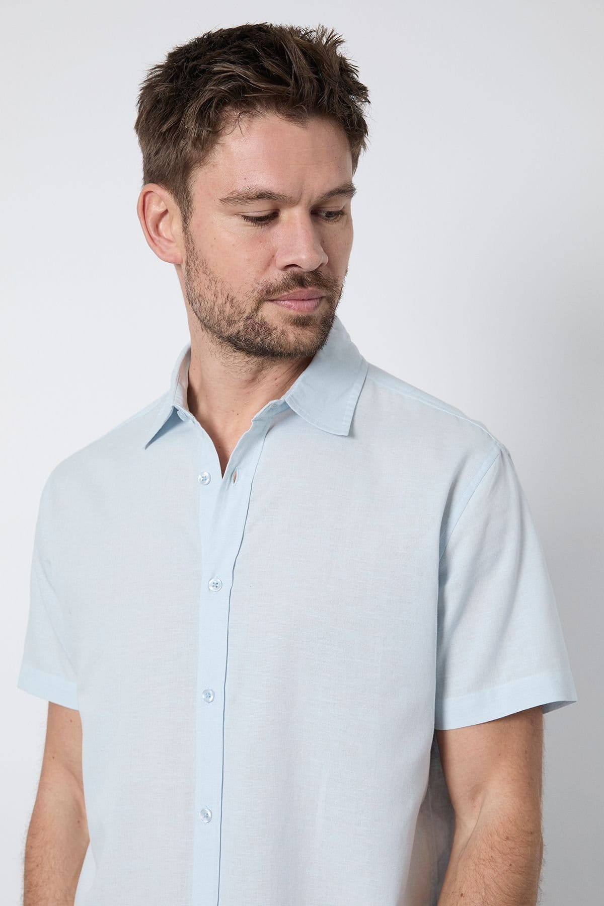 Burton Burton Men's Light Blue Linen Blend Short Sleeve Shirt - 4