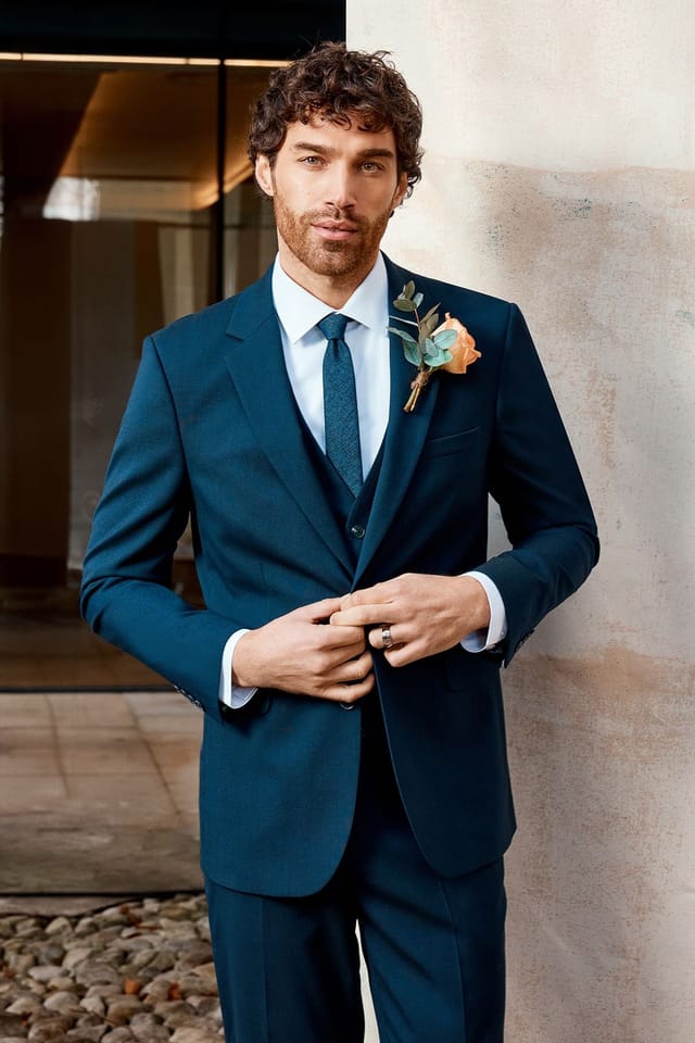 Burton Burton Men's Navy Tweed Look Tailored Fit Suit Jacket - 2