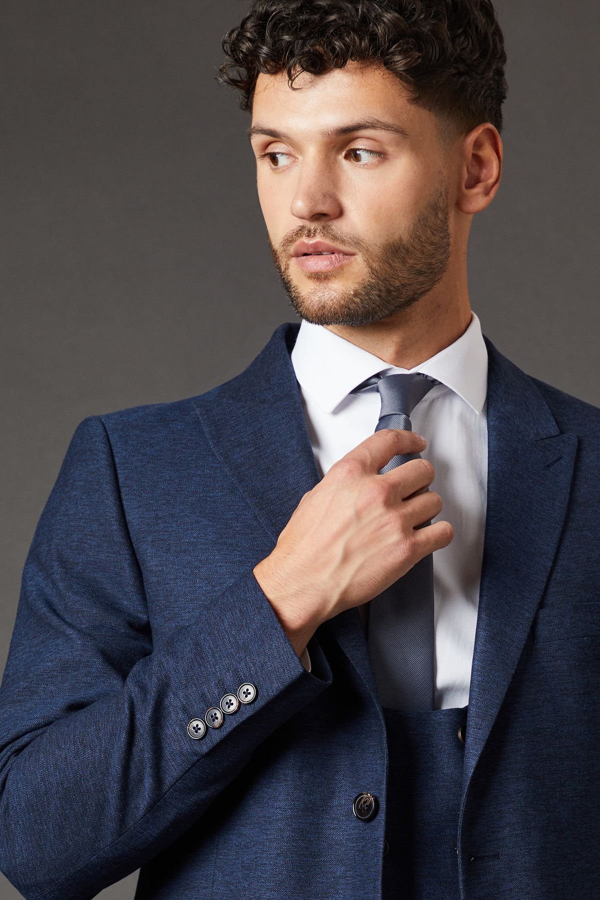 Burton Burton Men's Navy Tweed Look Tailored Fit Suit Jacket - 3