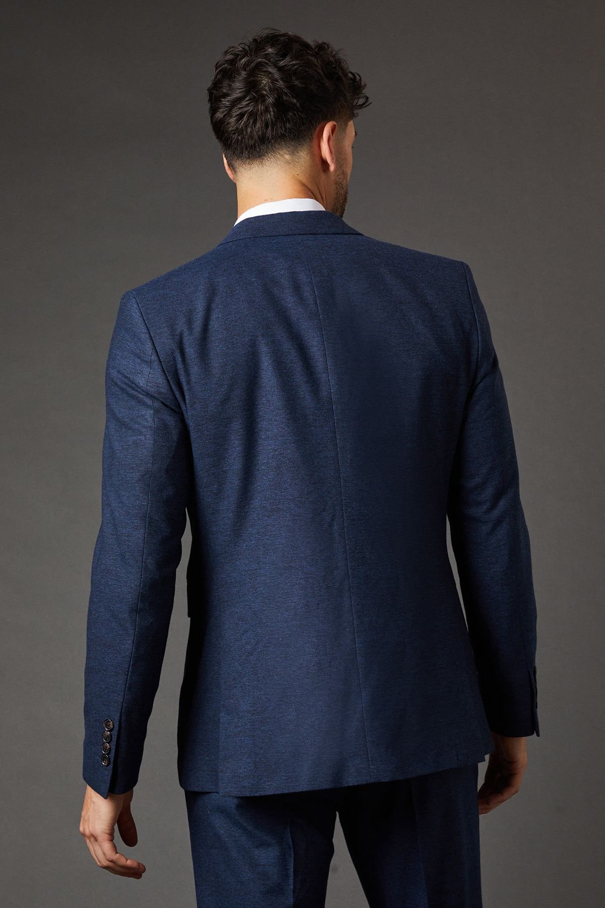 Burton Burton Men's Navy Tweed Look Tailored Fit Suit Jacket - 4