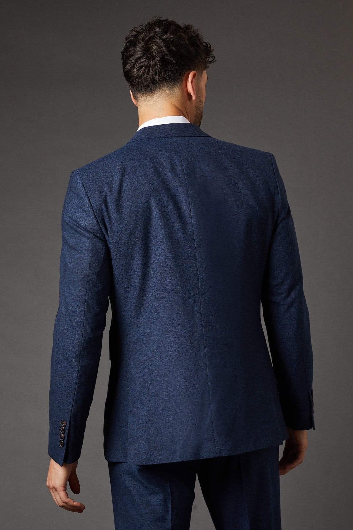 Burton Burton Men's Navy Tweed Look Tailored Fit Suit Jacket - 4