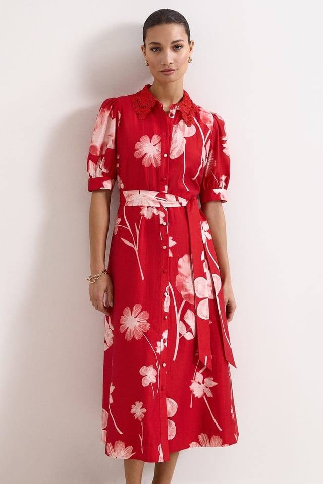 Phase Eight Phase Eight Women's Petite Delphine Belted Midi Shirt Dress in Red - 3