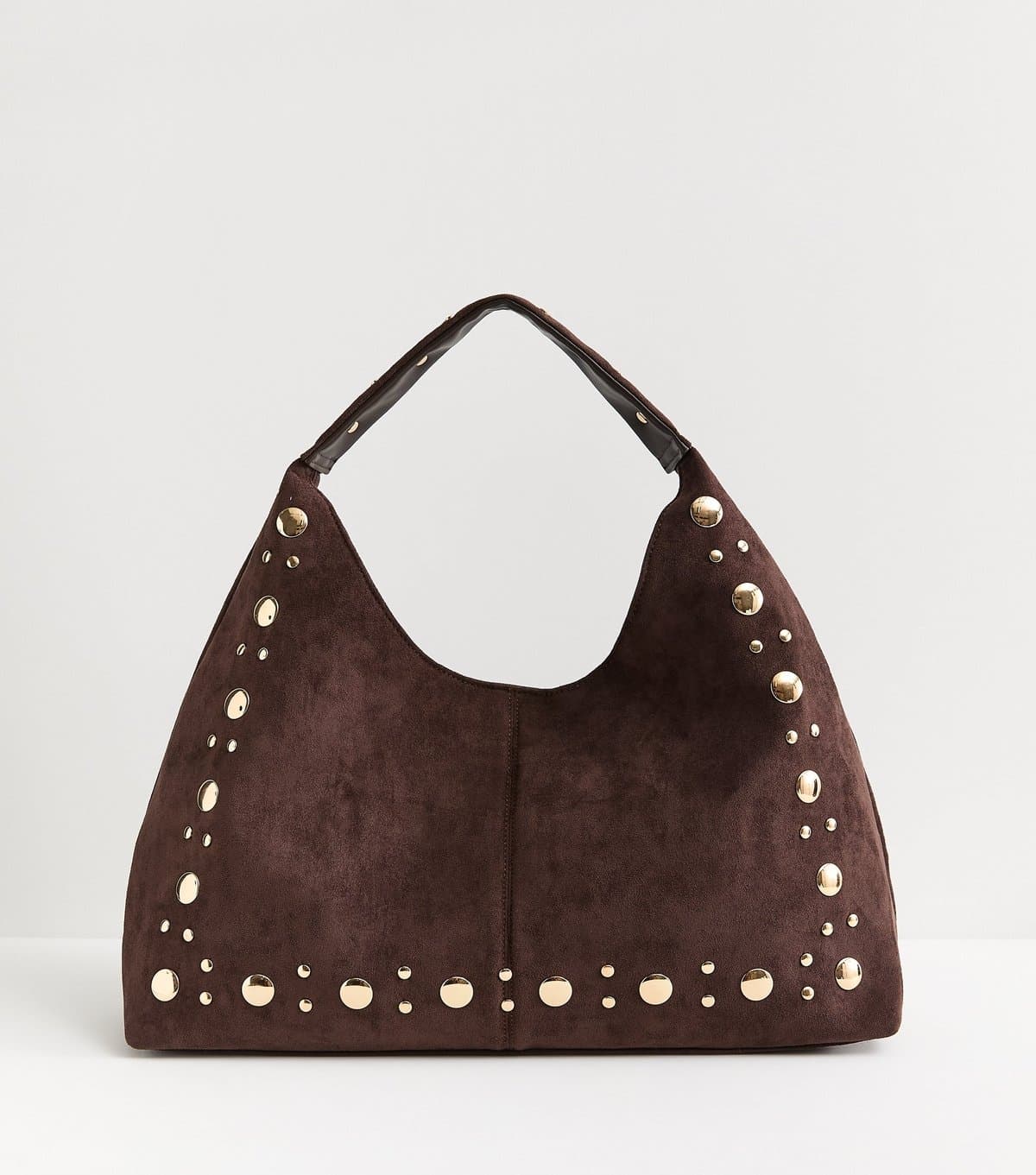 New Look Dark Brown Faux Suede Studded Hobo Bag New Look