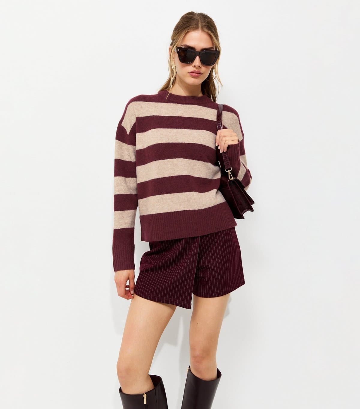 New Look Women's Red Knitted Wide Stripe Jumper New Look