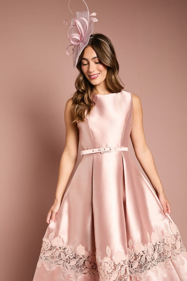 Coast Coast Women's Sleeveless Twill Midi Dress With Lace Trim & Belt in Pink - 2
