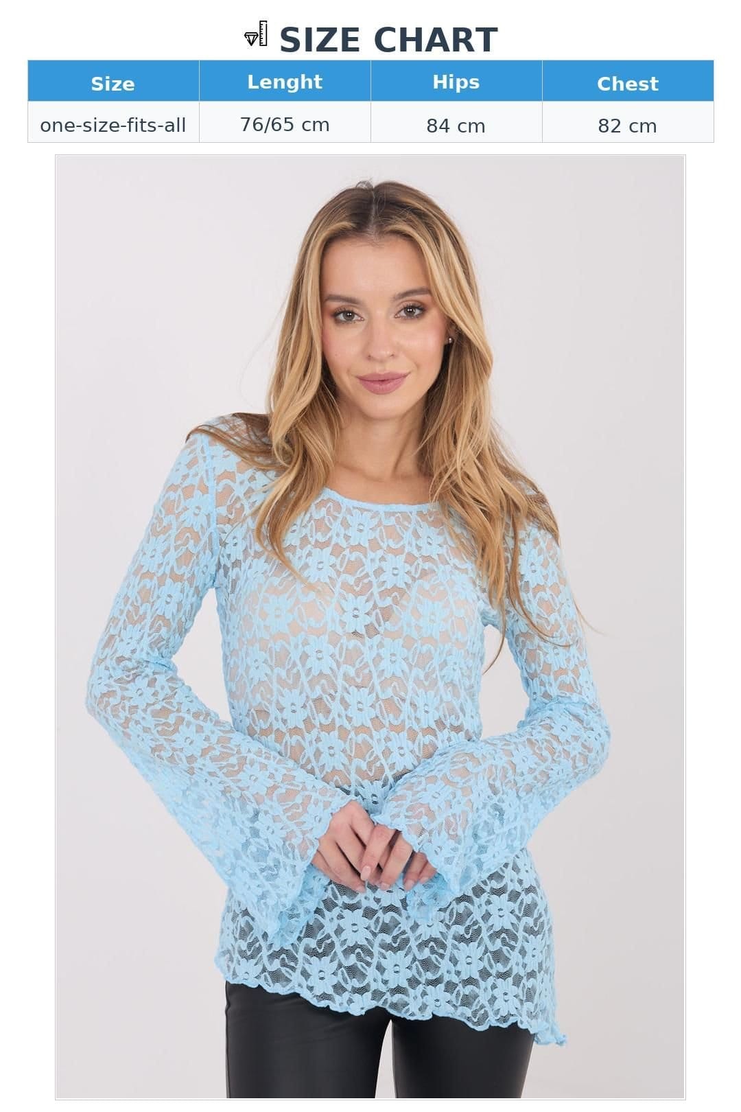 Love Lace Love Lace Women's Elegant Lace Blouse with Long Bell Sleeves in Blue - 4