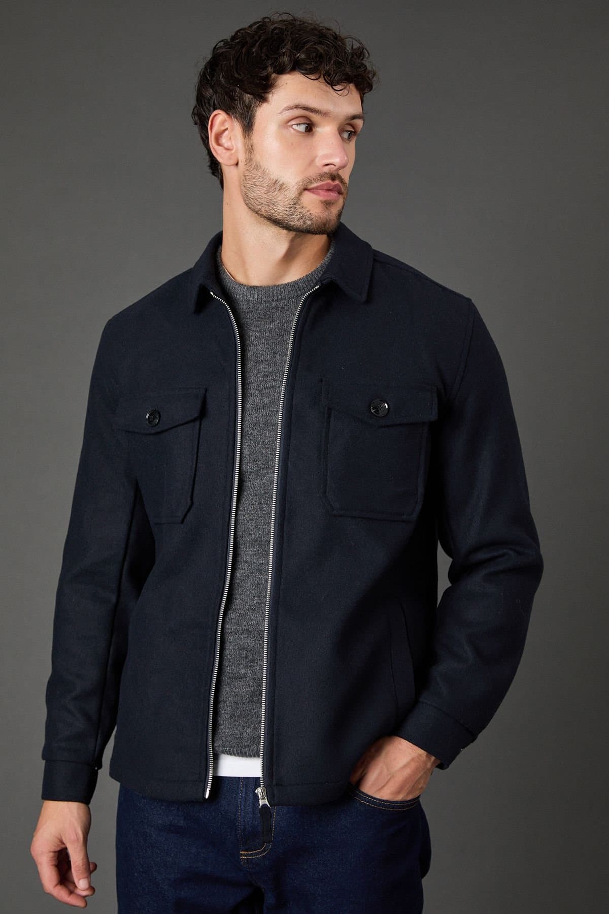 Burton Burton Men's Navy Wool Look Harrington Jacket