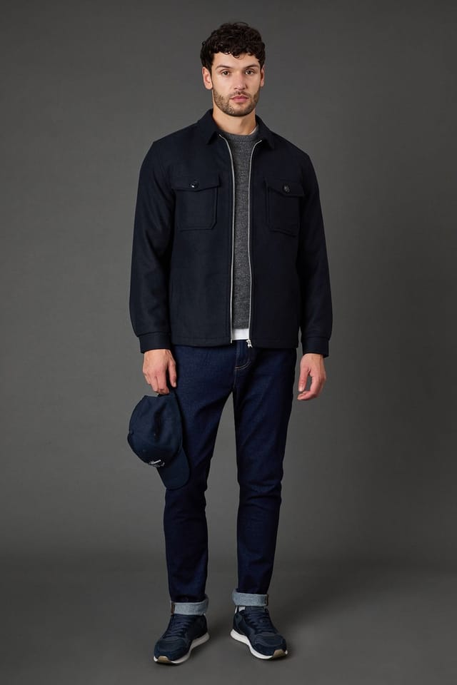 Burton Burton Men's Navy Wool Look Harrington Jacket - 2