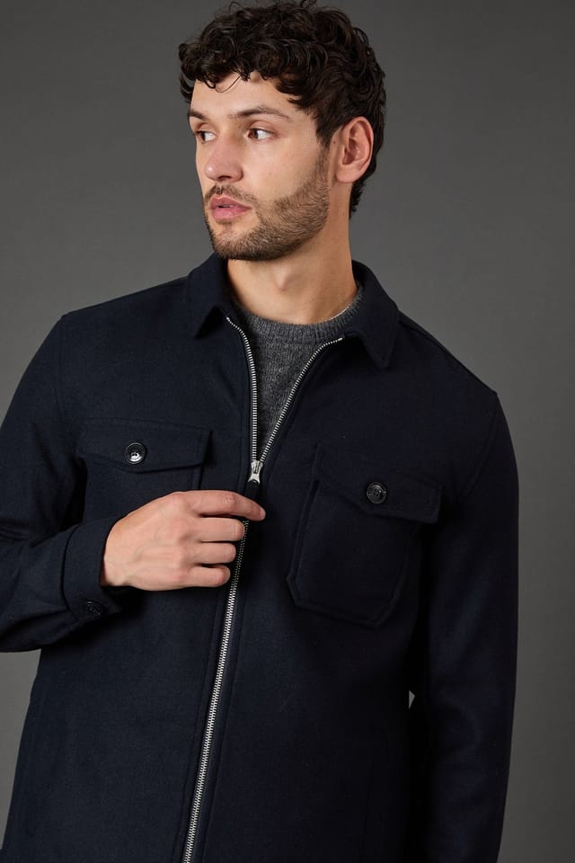 Burton Burton Men's Navy Wool Look Harrington Jacket - 3